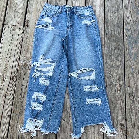 Flying Monkey Distressed Blue Jeans 100% cotton size 28 - Picture 2 of 9